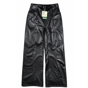 Halara Faux Leather Wide Leg Pants Womens Medium Black High Rise Pockets NWT thumbnail 4