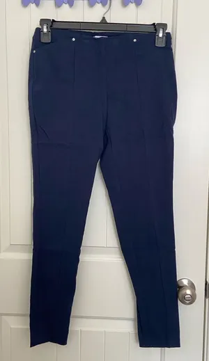 EUC Calvin Klein women’s navy blue‎ pull on stretch slim cut dress pants small thumbnail 1