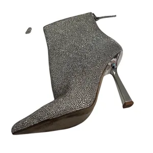 Steve Madden Callen Silver Rhinestone Ankle Pointed Toe 4.35" Mirror Heel 8 Boot thumbnail 14