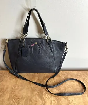 Coach Black Pebbled Leather Bow Detail Carryall Satchel Crossbody Bag F28839 thumbnail 1