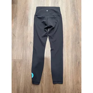 Lululemon Women Black High Rise Graphic Logo Leggings Size 4 Teal Accent thumbnail 2