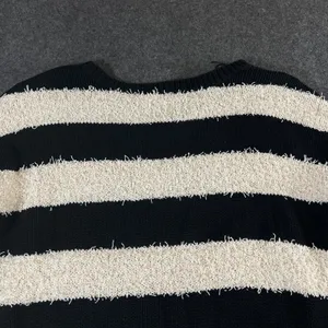 American Eagle Vintage Boyfriend Sweater Black Cream Striped Eyelash Knit Large thumbnail 10