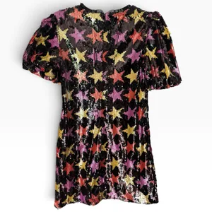 Endless Rose Sequin Star Puff Sleeve Mini Dress Size Medium thumbnail 5