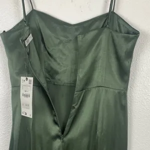 Zara Dark Green Satin Midi Dress Size S 100% Viscosa thumbnail 8