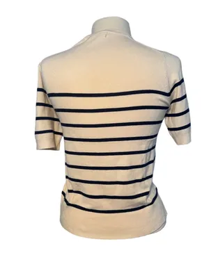 NWT Baltic Born Cream Navy Striped Knit Top Women’s Short Sleeve Sweater Size L thumbnail 2
