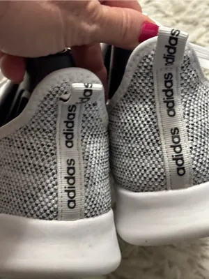 adidas Cloudfoam Sneakers Women’s Size 6.5 Grey and White Knit Lace-Up Sneakers thumbnail 12