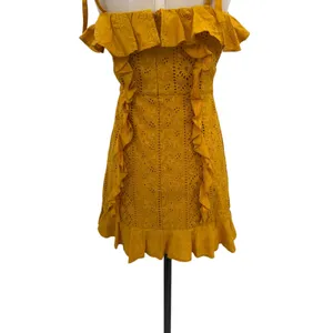 Majorelle Mara Eyelet Ruffle Mini Dress Mustard Yellow Tie Strap Size‎ Small thumbnail 11
