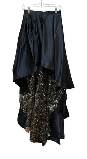High Low Black Satin Skirt Celestial Tulle Lining Train Size Small Witchy Goth thumbnail 1