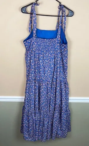 Madewell Women’s Boho Cottagecore Floral Print Shoulder Tie Tiered Midi Dress thumbnail 4