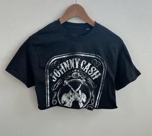 Johnny Cash Rock Cropped Tee White Size M thumbnail 1