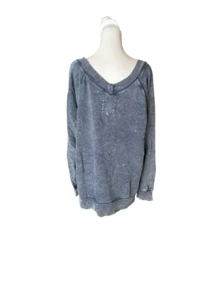 Aerie Downtime V neck Sweatshirt Navy Womens Medium Loungewear Oversize thumbnail 2