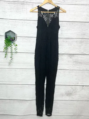 BEBE Black Lace Sleeveless Jumpsuit with Exposed Zipper Size Small thumbnail 11