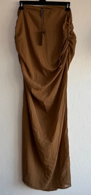 PrettyLittleThing Brown Chiffon Maxi Beach Skirt Size US 8 NWT Ruched Mesh Sheer thumbnail 1