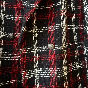 Zara Tweed Double Breasted Blazer Oversized Plaid Red Black Suit‎ Jacket Size XS thumbnail 4