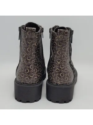 Guess Los Angeles Womens Brown Logo Ankle Combat Lace Up Boots Side Zip Sz 8.5M thumbnail 4