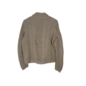 Lands End Womens M 10-12 Tan Cable Knit Cotton Full Zip Cardigan Sweater thumbnail 8