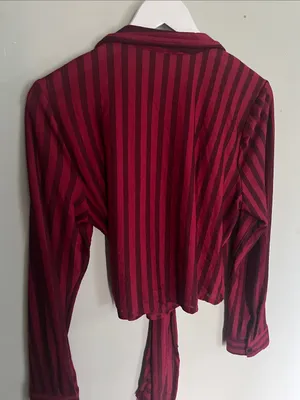 Chocolate Burgundy and Black Striped Tie-Front Blouse thumbnail 5