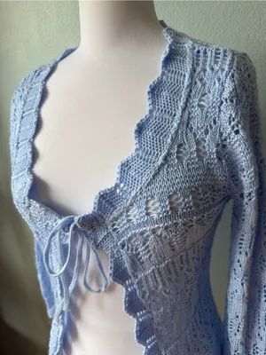 White Stag Light Blue Scalloped Tie-Front Knit Cardigan thumbnail 3