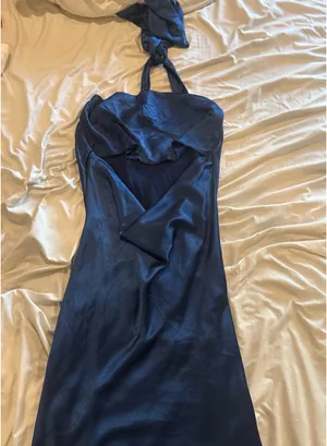 navy blue satin halter mini dress thumbnail 2