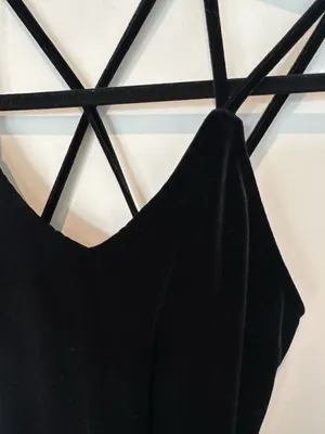 Black Velvet Slip Dress Criss Cross Straps Mini Bodycon thumbnail 6