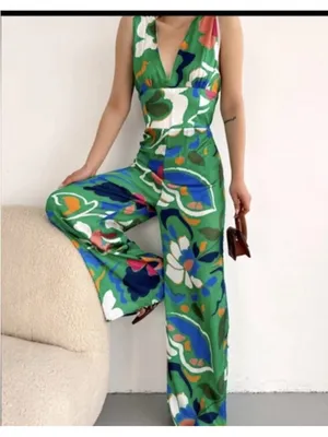 Zara Printed Jumpsuit with Knotted Straps Size XS NWT‎ thumbnail 3
