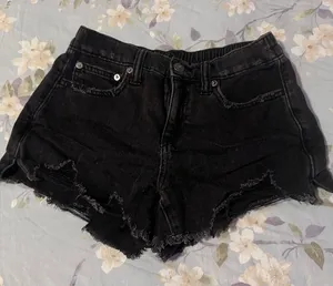 Aerie Distressed Grey Denim Frayed Hem Shorts XXS thumbnail 1