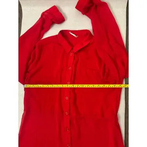 Free People Sheer Button Down Red Blouse M Cherry Girl Boho Coquette Holiday thumbnail 8