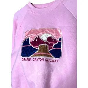 Vintage Grand Canyon Railway‎ Graphic Sweatshirt Pink Embroidered Souvenir L thumbnail 3
