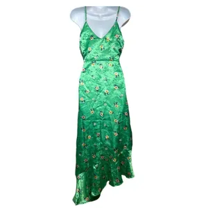 Lulu’s Chic Style Green Floral Jacquard Satin High-Low Midi Wrap Dress Sz. S thumbnail 5