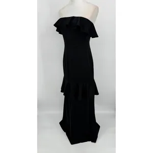 Lovers‎ + Friends Maxi Gown Dress Small Black Ruffle Strapless Formal Pencil thumbnail 4