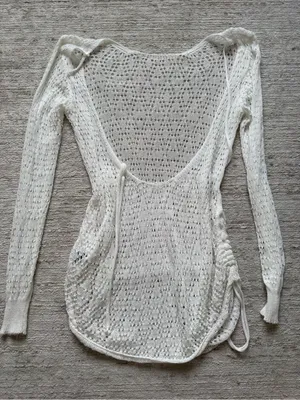 SHEIN Cream Open-Knit Long Sleeve Beach Cover-Up (Size Small) thumbnail 4