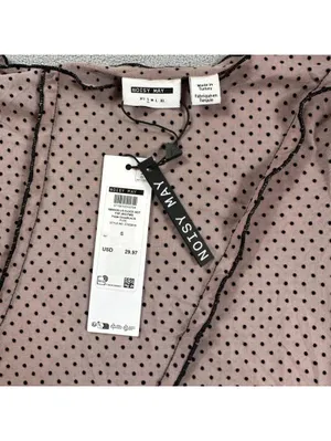 NWT Noisy May Vikki Flock Dot Mesh Long Sleeve Sheer Crop Top Purple Dove S thumbnail 4