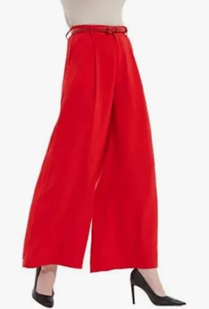 Tronjori‎ Red Wide Leg Pleated High Waisted Trousers Pants Small Womens Flowy thumbnail 1