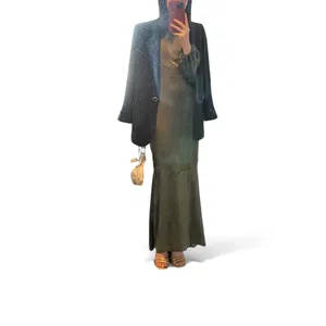 Olive Green Satin-Effect Backless Tie Maxi Dress – Long Sleeve Mermaid Silhouette thumbnail 3