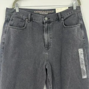 American Eagle Mom Jeans 16S Y2K Grunge Street Black Baggy Highrise Tapered NWT thumbnail 2