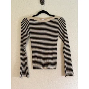 LOFT Sweater Black XS Womens Striped Ribbed Long Sleeve Boatneck NEW thumbnail 11