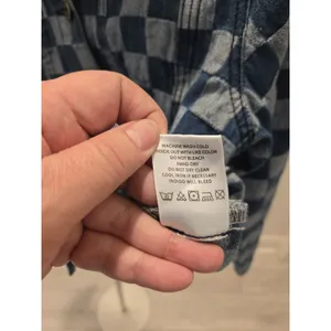 Forever 21 Checkered Board Print Cropped Trucker Denim Blue Y2K Jacket Medium thumbnail 7