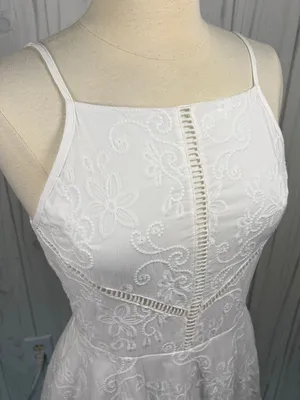 ALTAR’D STATE Embroidered 100% Cotton Asymmetric Fit & Flare White Dress,‎ Large thumbnail 5