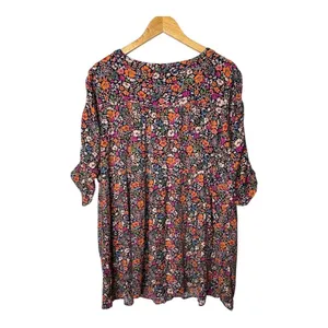 Democracy Floral Midi Dress Women 1X‎ Multicolor Boho Casual Rayon Button V-Neck thumbnail 5