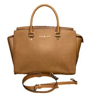 Michael Kors‎ Selma Large Satchel – Saffiano Leather Crossbody Strap Brown Acorn thumbnail 1