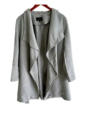 Harvé Benard Preppy Grey Wool Blend Tie Wrap Trench Coat Size Women's Medium thumbnail 1