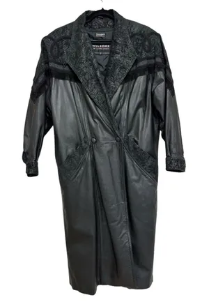 Wilson’s Leather Vintage 80s Women's Genuine Leather Long Trench Coat in Black - Size S thumbnail 1