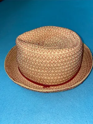 ANN TAYLOR paper straw trilby fedora pinched front red stitching size OSFA thumbnail 4
