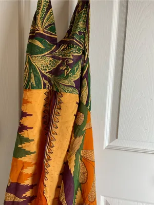Raj 100% Silk Boho Halter Dress Size S Multi-Color Patchwork India thumbnail 4