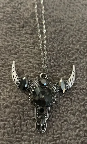 Women's Black Crystal Bull Skull Pendant Necklace thumbnail 1