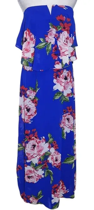 City Triangles Blue Floral Strapless Maxi Dress NWT Size Small Boho Maxi Dress thumbnail 1