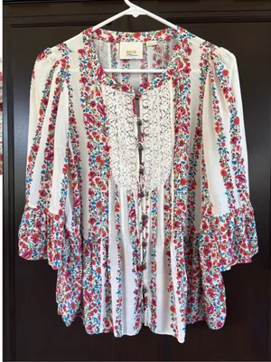 Anthropologie Maeve Hiver Floral Crochet Lace Panel Top Size 6 thumbnail 3