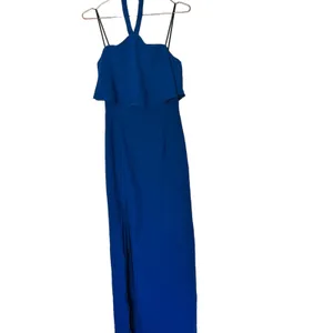 AMANDA UPRICHARD Royal Blue Halter Neckline Fitted Side Slit Gown Size Small thumbnail 3