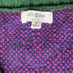 Umgee USA Pink Green Animal Print Button Front Cardigan Sweater Medium Boho thumbnail 5