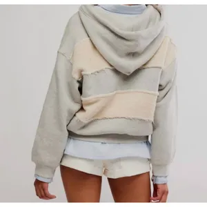 Free‎ People Camp Crush Hoodie Sweatshirt Womens Medium Terry Cloth Gray Cream thumbnail 4